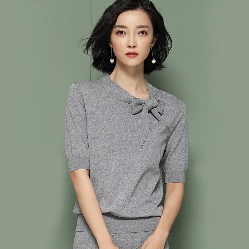 

2019 Summer Autumn New Elegant Women Sweater and Pullovers Women Knot Bows Batwing Elegant knit Sweater Korean Top AA033S50