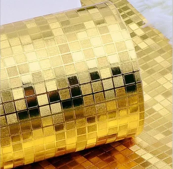 

10MX53CM Luxury Reflective Wire Drawing Gold Foil Mosaic Wallpaper PVC Silver Metallic Wallpaper Waterproof for Living Room Bar