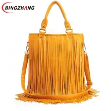 Новинка, женская кожаная сумка, повседневная, длинная, бахрома, кисточка, простая, черная, готика, рок, музыка, фестиваль, замша, сумки на плечо, L8-68