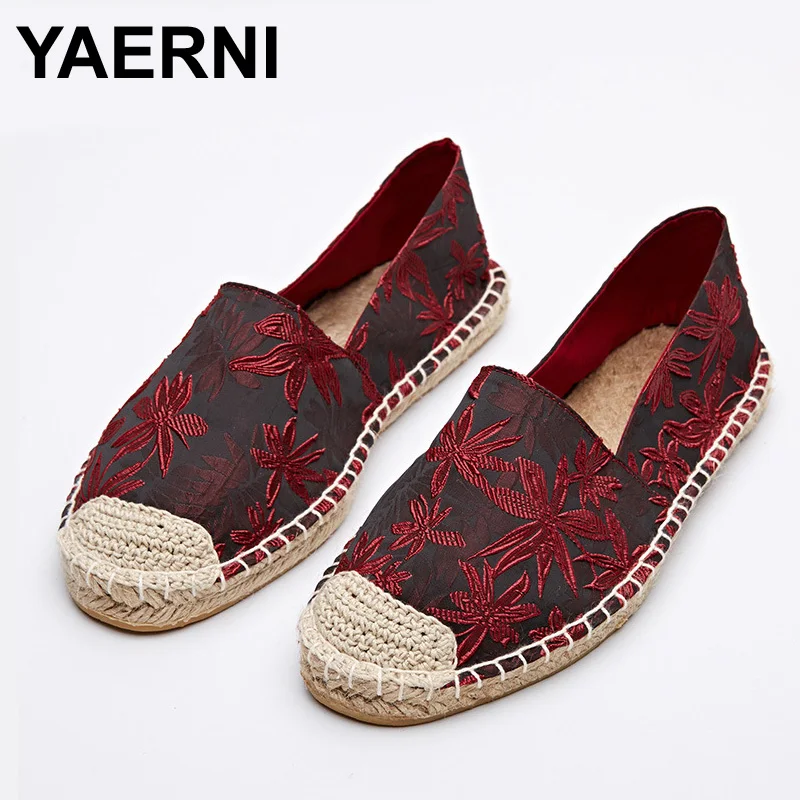 

YAERNI 2019women espadrilles hand-sewn fisherman shoes women embroider canvas shoes summer slip on cozy straw rope knitting flat