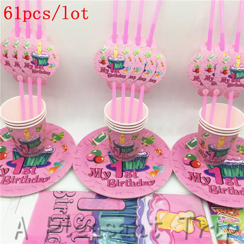 61pcs/lot Luxury 20 party set pink first birthday girl ...