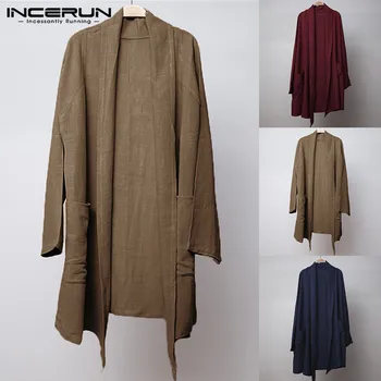 

INCERUN Vintage Men Long Cloak Cape Trench Coat Long Sleeve Cotton Irregular Baggy Casual Outwear 2020 Autumn Loose Jacket M-5XL