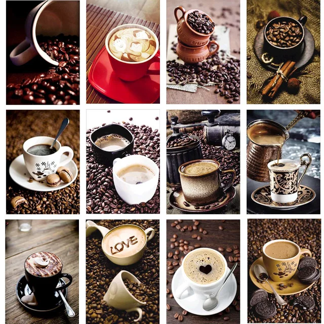 

5D DIY Full Diamond Painting "Coffee and Coffee Beans" Embroidery Cross Stitch Rhinestone Mosaic Home Decor