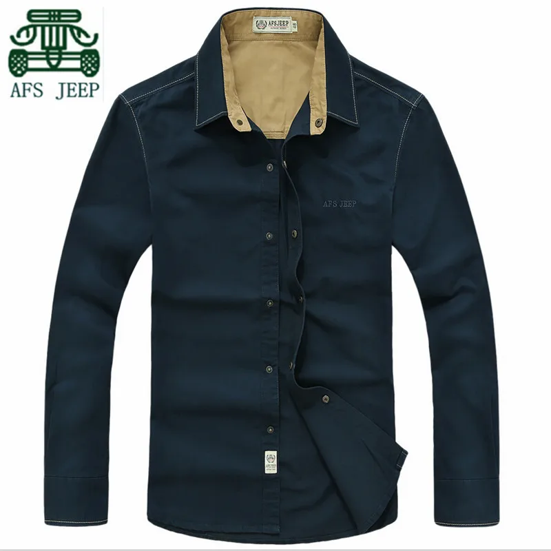AFS JEEP 2015 Autumn Men's 100% Cotton Solid Color Slim Shirts,autumn Full sleeve Men's solid Cargo Shirt,S-3XL Wholesale Price