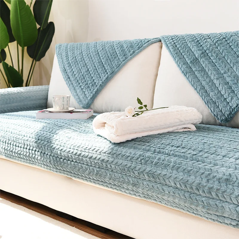 

Luxury Velvet Sofa Cover Faux Rabbit Fur Solid Slipcover Soft Plush Anti-skid Seat Couch Cover Sofa Towel For Living Room Decor