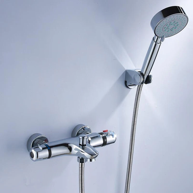 

Thermostatic Mixing Valve Wall Mount Hot Cold Water Mixer Constant Temperature Control Valve Chromed Finished for Bathtub
