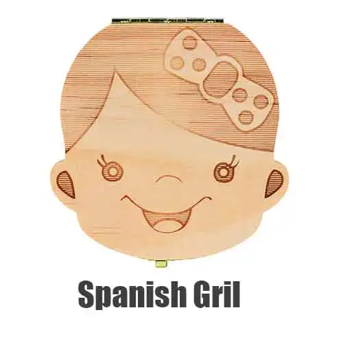 GrilSpanish Ящик для хранения зубов португальский немецкий английский испанский французский итальянский текст для маленьких мальчиков и девочек деревянный ящик для сбора молочных зубов - Цвет: GrilSpanish