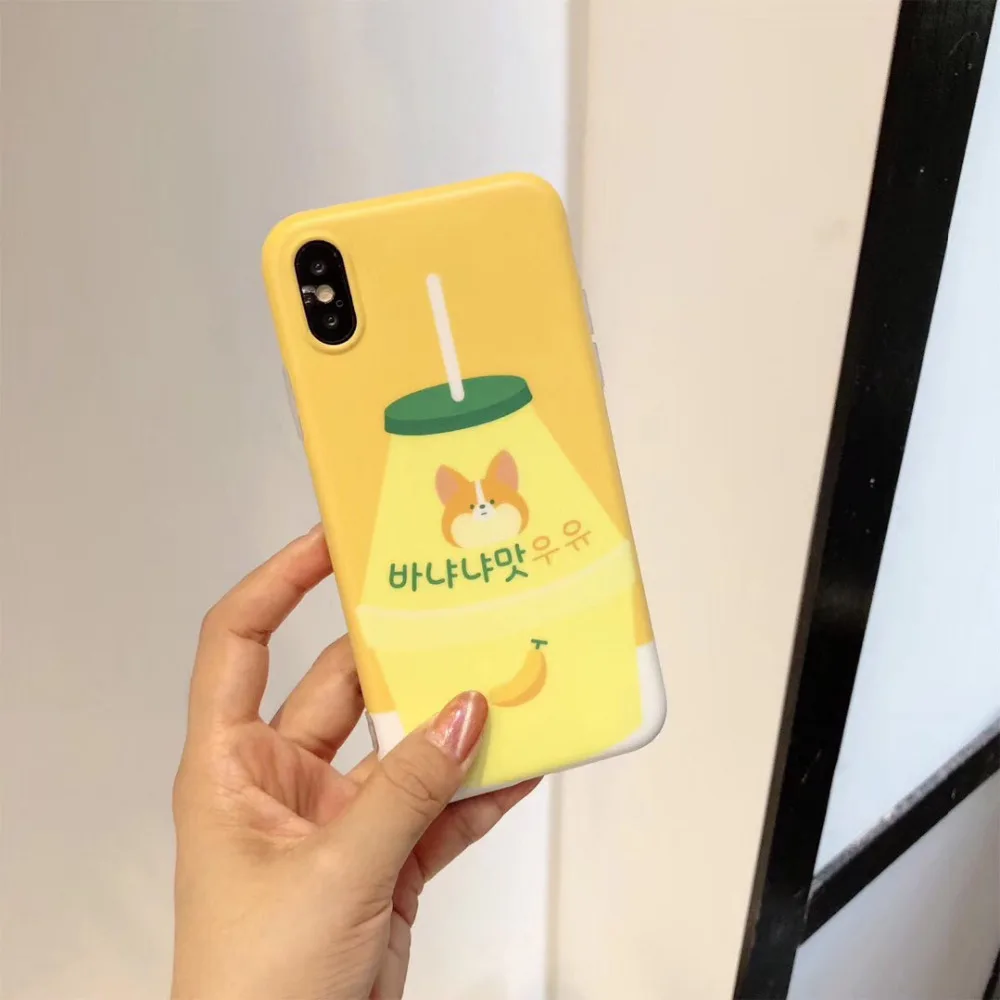 

maosenguoji lovely cartoon yellow Drink cute dog funny Mobile Phone Case for iphone 6 6s 6plus 7 7plus 8 8plus X 10 fashion case