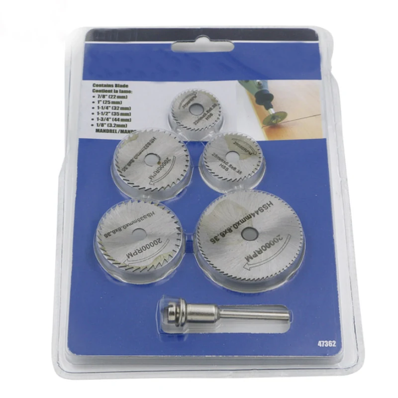 

Portable 5pcs Saw Blade Set + 1pcs Mandrel HSS Circular Rotary Blade Wheel Discs Mandrel For Tools Wood Cutting Saw