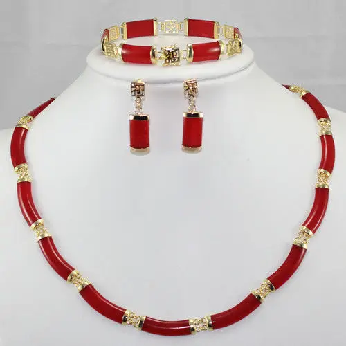 

fast shipping>>about Noblest ! Red Ruby Link Necklace Bracelet earring Set