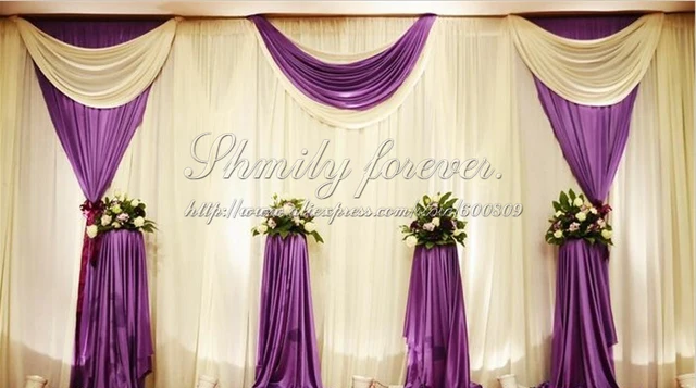 Pretty Elegeant White Purple 6m Width X3m Height Wedding Backdrop Curtains Stage Banquet Decorations