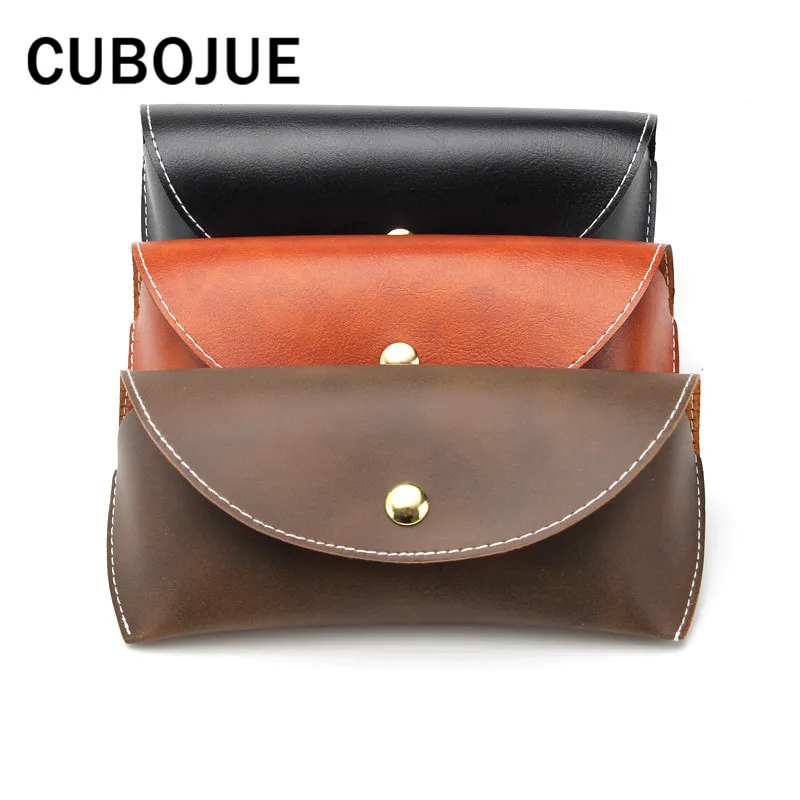 

Cubojue Vintage Leatner Glasses Case Women Female Vintage Sunglasses Box with Button Large Storage for Spectacles Eyewear Brown