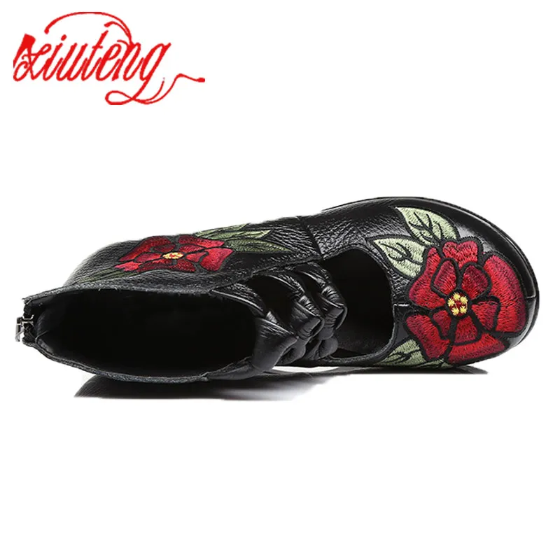 Ceny Xiuteng 2018 kobiet kwiat andals buty nachylenie dorywczo skórzane buty moda haftowane panie Vintage wodoodporne buty platformy
