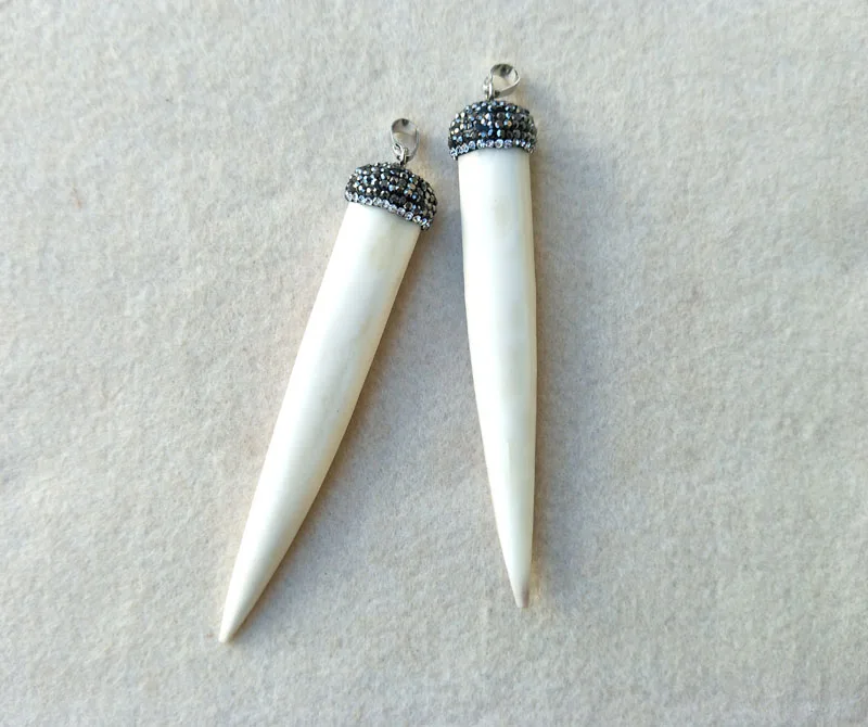 4pcs Paved rhinestone Crystal Caps Unique Camel Bone Horn Pendant Charm