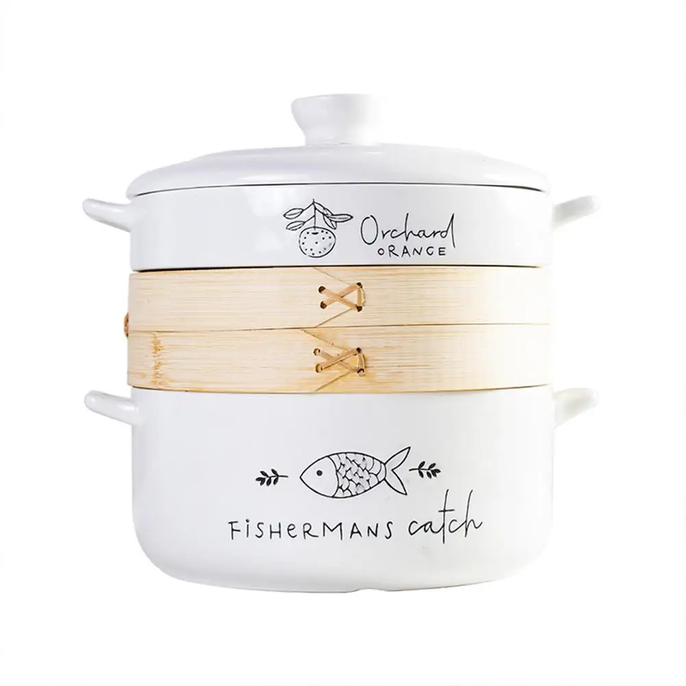 

Adeeing Multifunctional Kitchen Steamer Two-layers Ceramics Cooking Pot for Cooked Wheaten Food