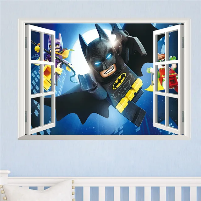 cartoon batman wall sticker for kids rooms 3d window wall decal