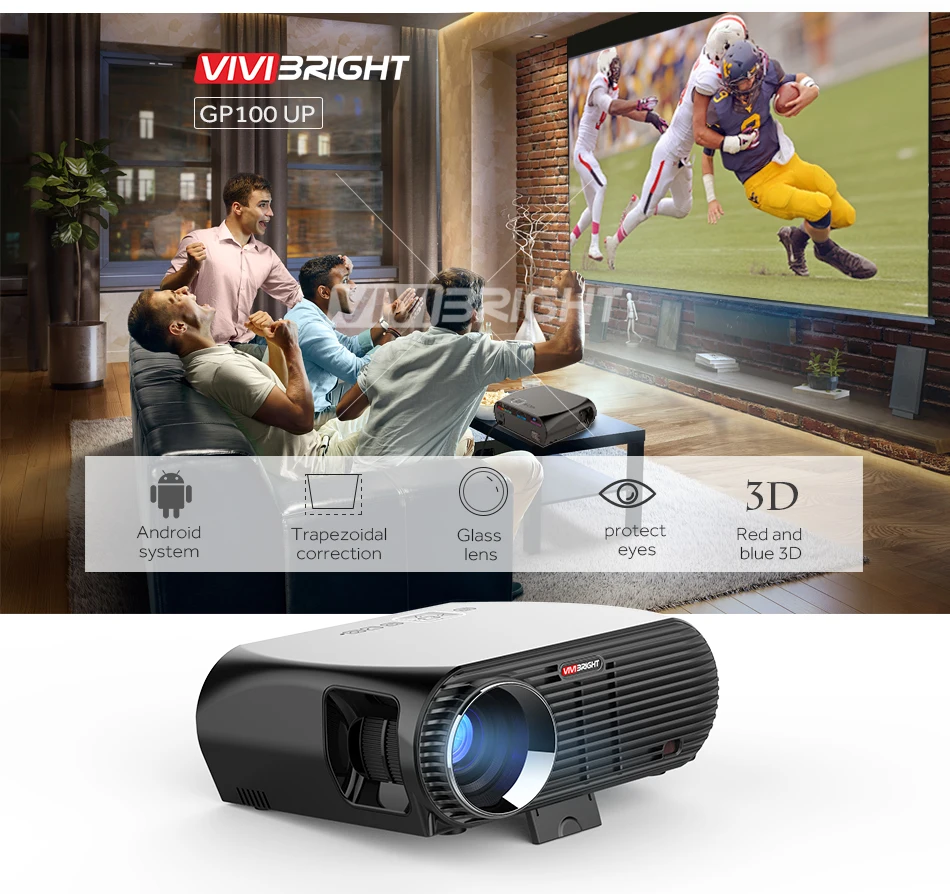 VIVIBRIGHT светодиодный проектор GP100UP Поддержка Full HD Android wifi Bluetooth 3D офисный домашний