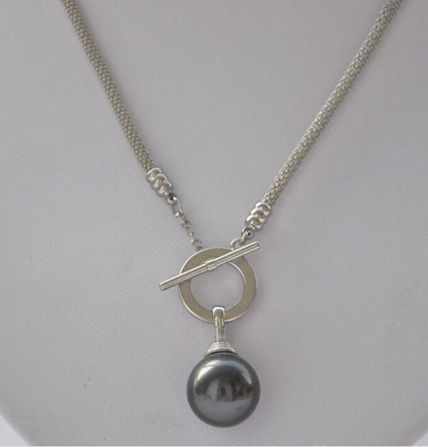 

WOW 16mm black round SOUTH SEA SHELL PEARL NECKLACE PENDANT Factory Wholesale price 18inch real Women Fine for lady silver jewel