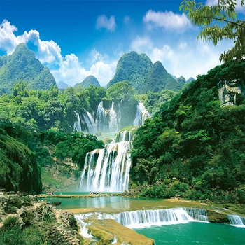 

Custom Mural Non-woven Wallpaper Green Mountain Waterfall Landscape Photography Background Wall Painting Wall Papers Home Decor