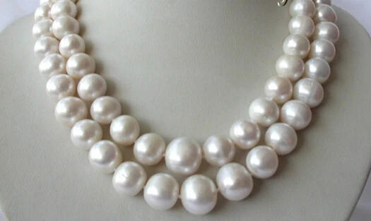

FREE SHIPPING>>>@@ AS1455 2rows big 11-13mm round white freshwater cultured pearl necklace