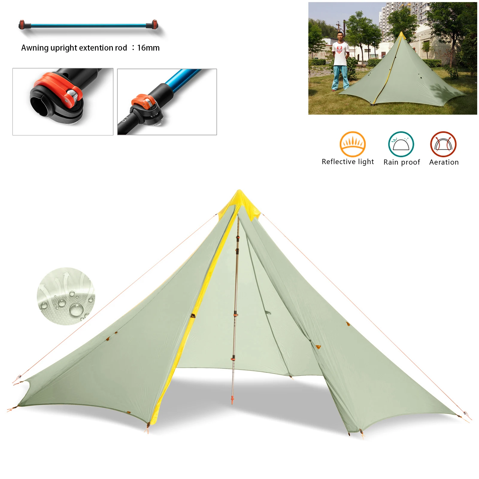 

Ultralight 2-4 Person 680g Outdoor Camping Tent 20D Nylon 2-side Silicone Coated Rodless Pyramid Flysheet 4 Season 2 Window Tent