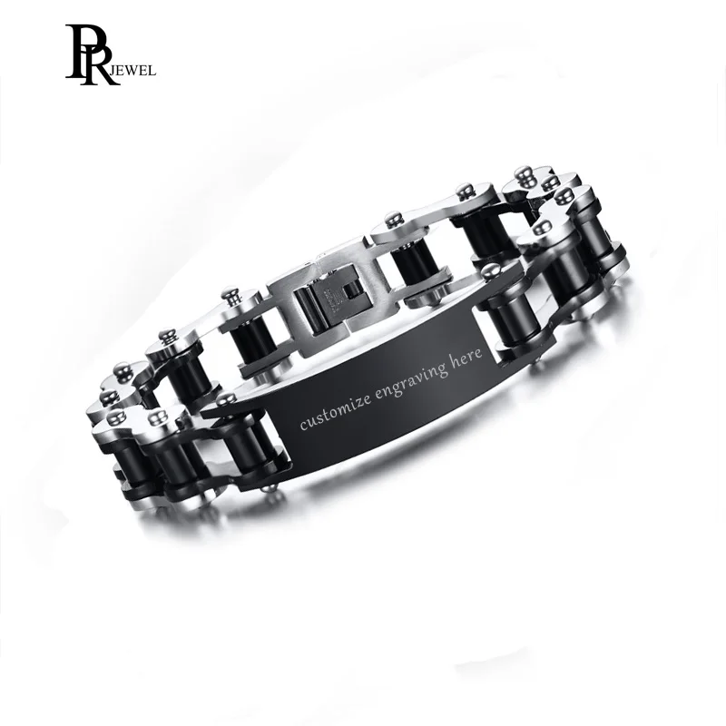 

Free Engraving Biker Chain Bracelet Stainless Steel Black Silver Tone Motorcycle Chain Hand Link Gothic Type