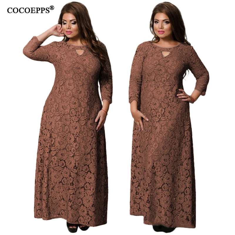COCOEPPS осеннее кружевное цветочное женское платье большого размера 6XL длинное сексуальное платье с открытой спиной размера плюс ТРАПЕЦИЕВИДНОЕ женское платье Vestido
