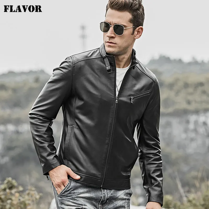 Аромат мужская куртка из натуральной кожи мужская куртка из овчины мотоциклетная кожаная приталенная куртка