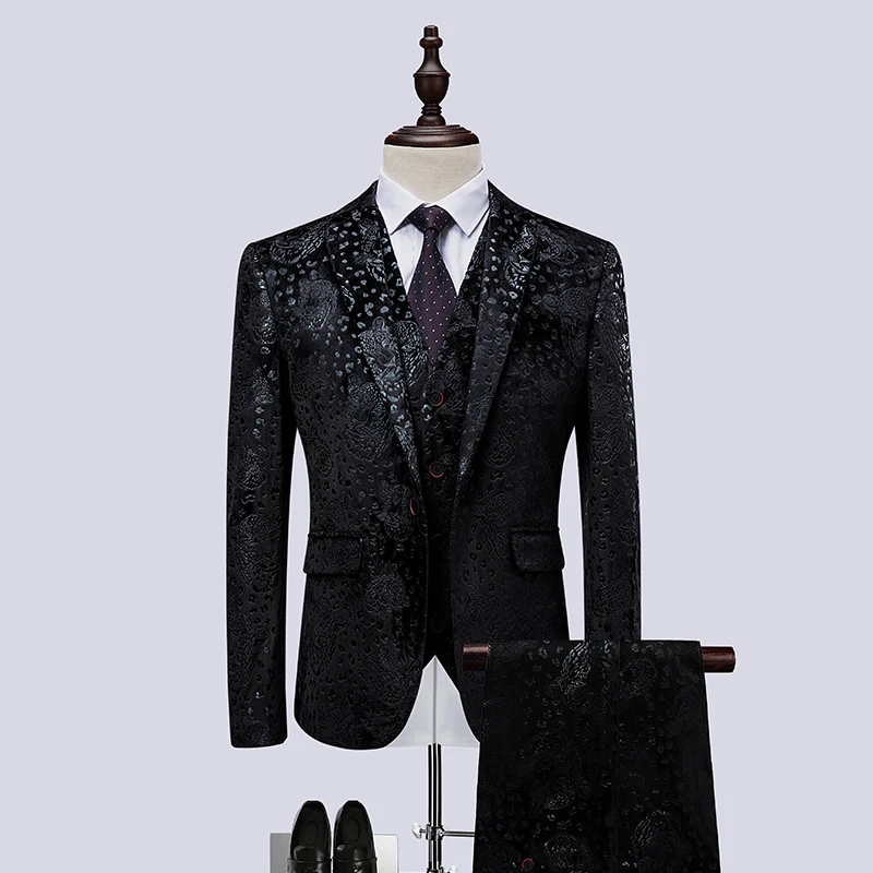 Jacquard Suit Men Slim Fit Party Wedding Casual Suits 3 Pieces (jacket+pants+vest)
