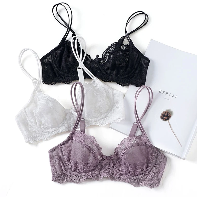 

Lace Mesh Design Yarn Comfortable Sexy Bras Soft Cup Bra Underwire Transparent Bralette Ultra-thin No Sponge Exquisite Underwear