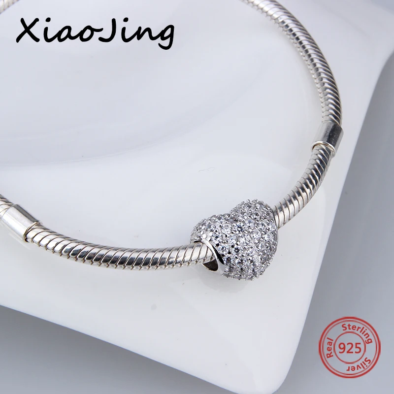 Hot Sale 925 Sterling Silver Charm heart With White cz Beads Fit Pandora Bracelet DIY Wholesale Accessories beads Jewelry Making