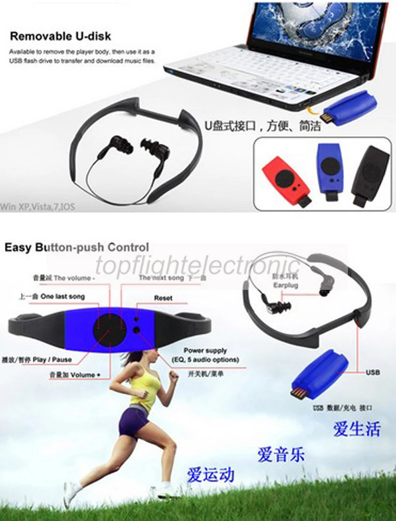 DN006 4G/8GB Head Wearing Diving Swim Surfing Underwater Sports Music Player Waterproof IPX8 MP3 Player