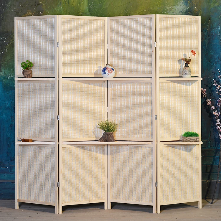 Pantalla divisora plegable de 4 paneles de bambú con estantes de almacenamiento extraíbles con pantalla de privacidad portátil divisor de habitación plegable Pantalla divisora plegable de 4 paneles de bambú con estantes de almacenamiento extraíbles con pantalla de privacidad portátil divisor de habitación plegable
