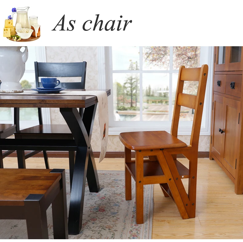 Деревянный складной стул для лестницы, многофункциональная мебель для дома, стул с откидной лестницей, библиотечная лестница, стул