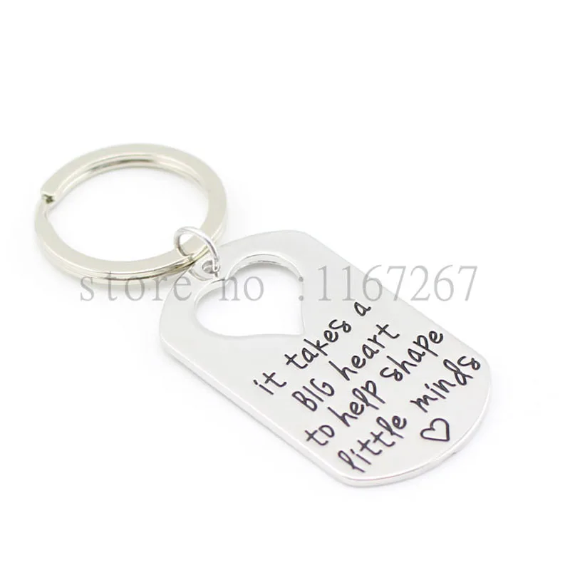 

2015 Teacher's Jewelry Teacher Gifts " It Takes a BIG Heart to Help Shape Little Minds" Silver Pendant Necklace Dog Tag Keychain