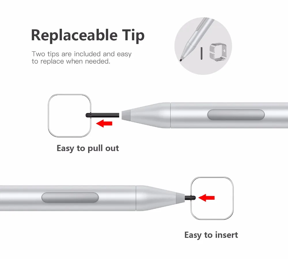 Универсальный Активный стилус, высокоточная Чувствительная емкостная ручка, металлический стилус для сенсорных планшетов Surface Pro/Book/GO