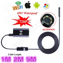 Бесплатная доставка! 6LED HD 720 P 1 М/2 М/5 М Wi-Fi Эндоскопа Водонепроницаемая Камера Инспекции для ios и Android ПК