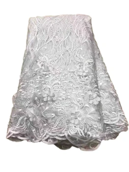 

3d Lace Fabric White African French beads Lace Fabric High Quality Embroidery Wedding Nigerian Lace Fabric For 5yards Z119