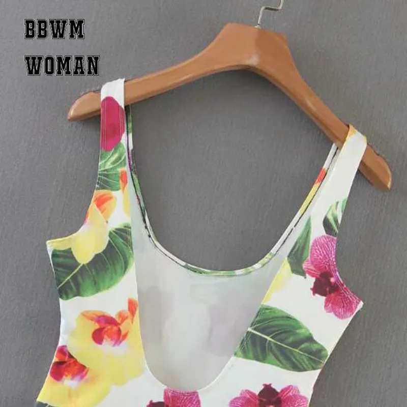 Summer Flower And Green Leaf Printed Bodysuit 2018 Skinny Sleeveless Backless Jumpsuit Rompers Fashion Bodycon Playsuit 1405