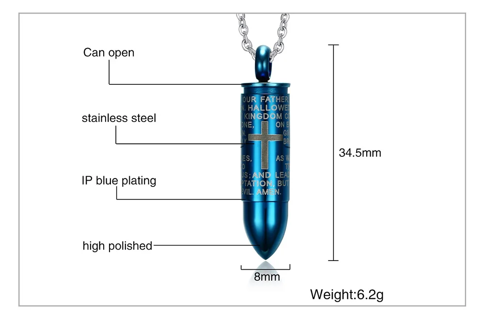 Vnox может открыть пуля Подвески и Ожерелья для мужчин для Для мужчин выгравирован крест лорд Библия молитва Цепочки и ожерелья мужской Религия Jewelry Bijoux