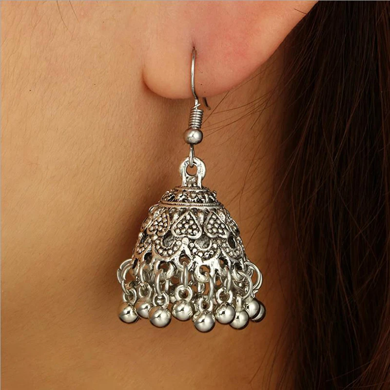 

Hot Sale Ethnic Vintage Jewelry Sliver Small Bells Drop Tassel Earrings for Women Girls Boho Party Earring 1E633
