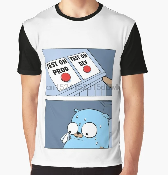 All Over Print T Shirt Men Funy Tshirt Golang Gopher Two Buttons