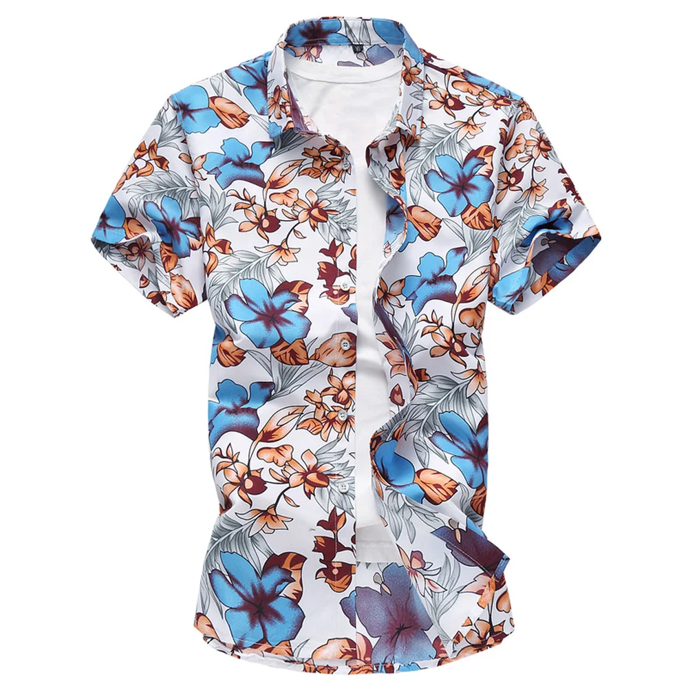 

2018 Fashion Male Short Sleeve Hawaiian Beach Shirt Summer Casual Floral printed Shirts For Men Asian Size M-5XL 6XL 7XL