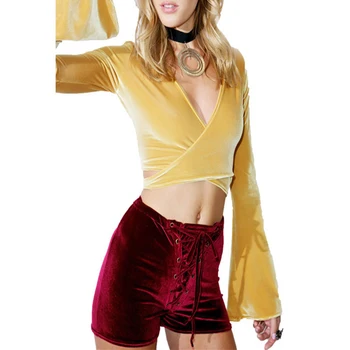 

Women Casual Drawstring Mid Waist Lace-Up Shorts Sexy Skinny Velvet Shorts Fashion Velour Shorts Feminino
