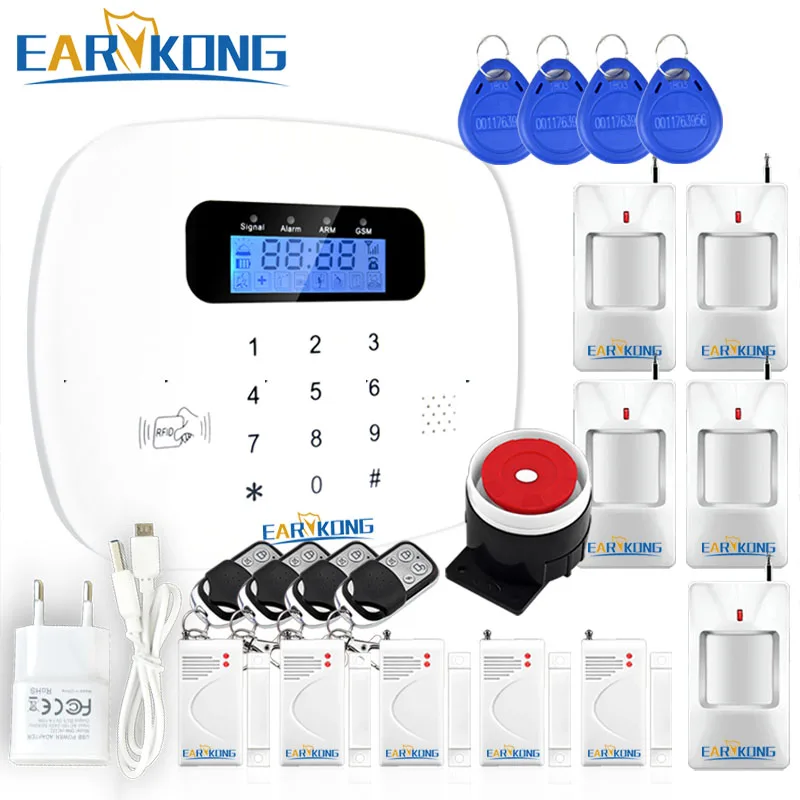 

Touch Keypad RFID GSM Alarm System 433MHz Wireless Door Window Detector Motion Sensor Detector home security alarm Fire Smoke