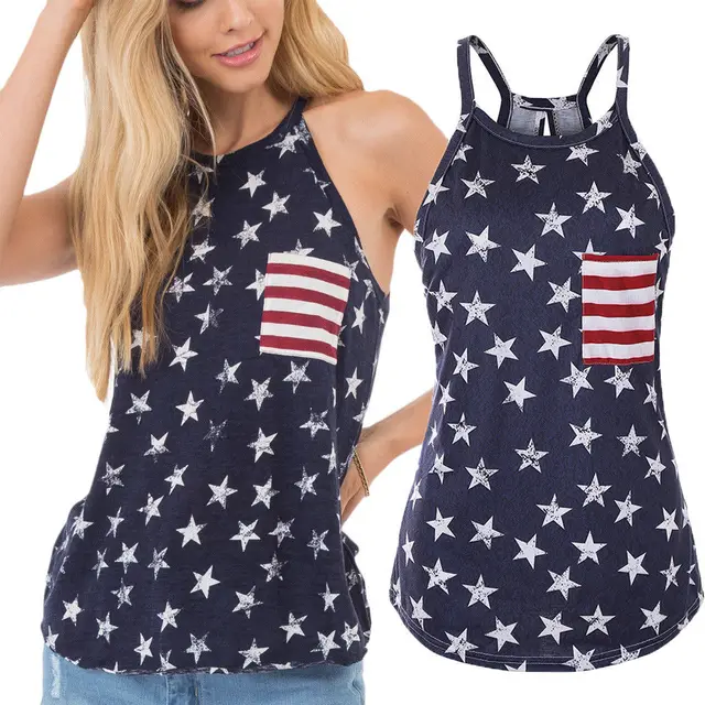 Fashion American Flag Print Women's Crop Top 4th of July USA Pride
