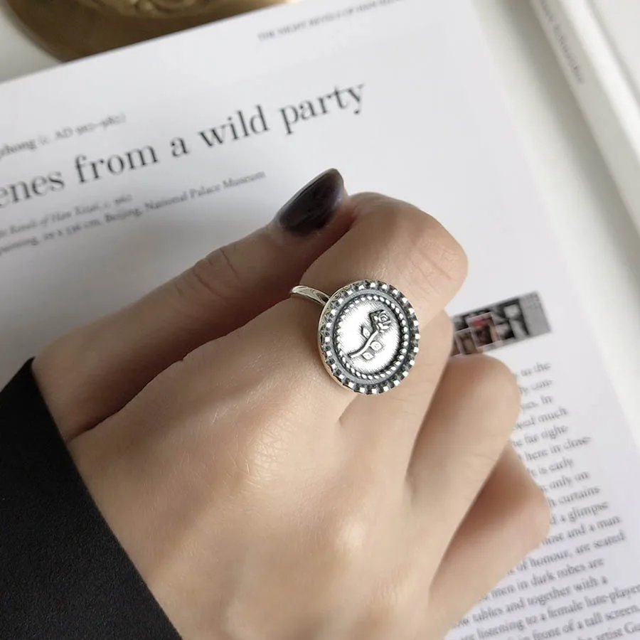 

Romantic Fashion 925sterling silver Wedding Jewelry Rose Flower Rings for Women vintage anti silver circle Plant Flower Rings