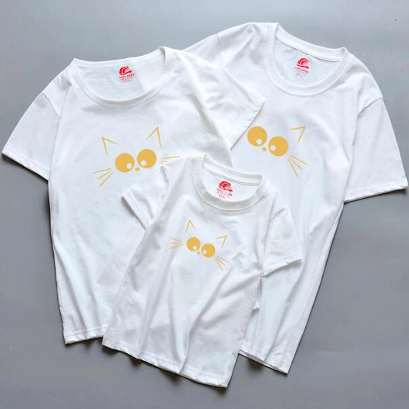 Семейная Одежда для мамы и дочки летняя футболка одежда для папы и сына одежда для всей семьи с рисунком кота мама и я