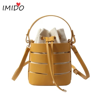 

hollow out bucket bag PU leather handbags canvas drawstring bag ladies shoulder bags high quality luxury brand messenger bag