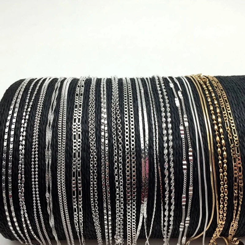 Shellhard Fashion Making Jewelry Vintage Silver Plated Water Wave Chain Figaro Flat Bead Chain Necklace Femme Bijoux 16-30inch